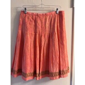 Antonio Melani Coral Pleated Skirt Gold Metallic Trim Size 10 Elegant Midi